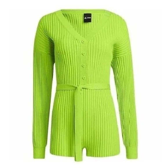 Adidas x Ivy Park Ribbed Romper Size Medium Neon Halls of Ivy Semi Solar Slime